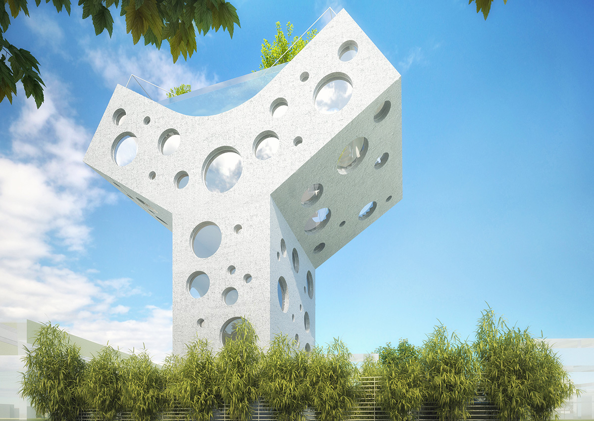 A sky-high rooftop pool, stepping-stone pathways, circular windows, now designed for MVRDV’s Y House