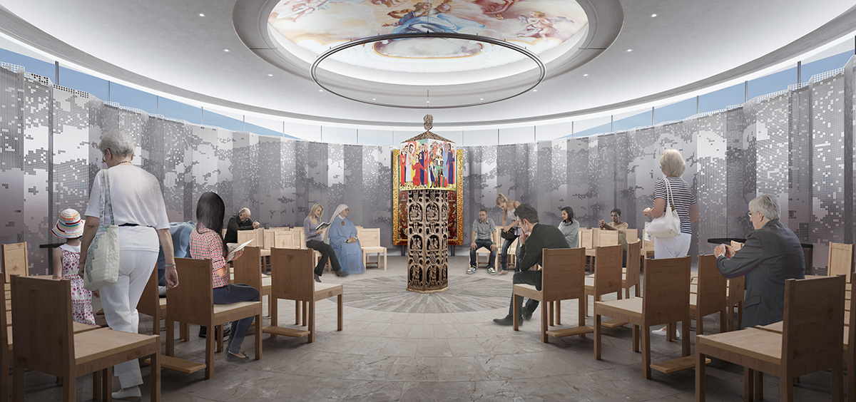 Philip Johnson’s ’all-glass church’ reborns with 10,000 panes of mirrored glass by Johnson Fain