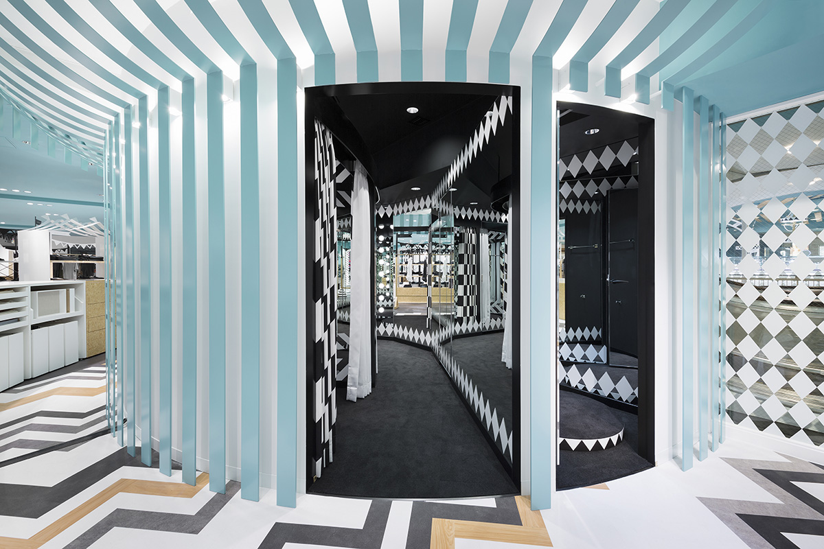 Nendo designed women’s fashion floor of Seibu Shibuya department store with zigzag patterns