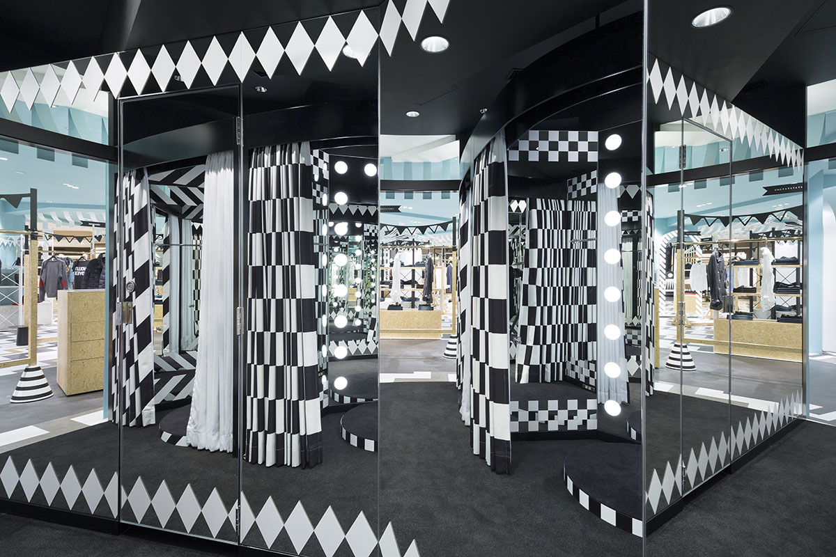 Nendo designed women’s fashion floor of Seibu Shibuya department store with zigzag patterns