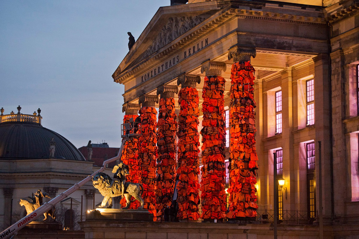 Ai Weiwei brightens Berlin’s Konzerthaus facade with 14,000 refugee life jackets