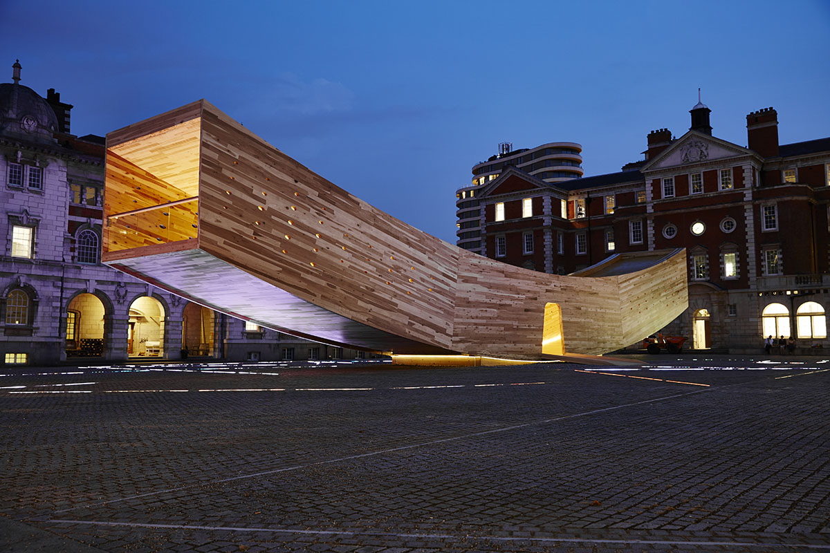 Alison Brooks Architects installs a flying smile-shaped arc at London Design Festival