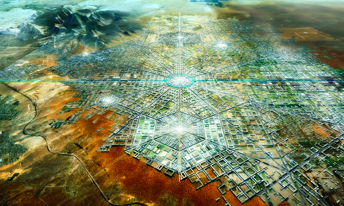 Fernando Romero envisions Mexico and USA Border with Border City over hexagonal layout