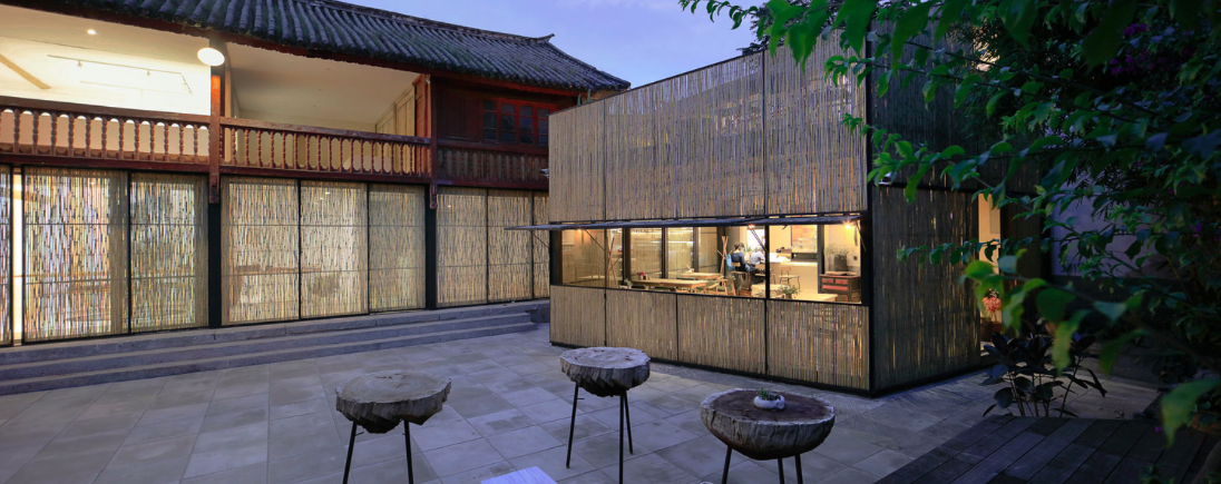 Zhaoyang Architects wraps Chaimiduo Farm Restaurant in Dali with bamboo to emphasize its volume