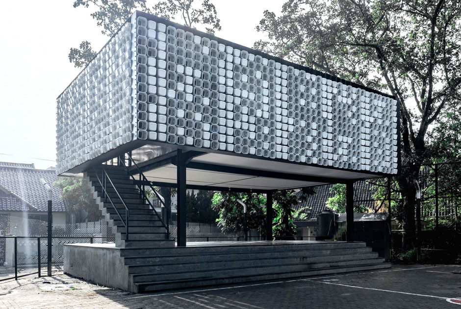 This Microlibrary was made out of 2,000 recycled ice cream buckets in Indonesia
