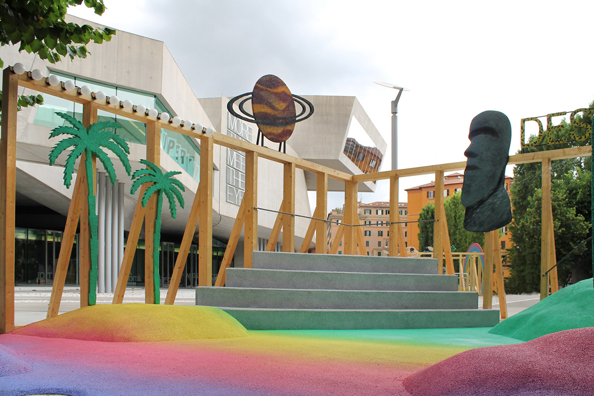 MAXXI Temporary School: Three large-scale sets erasing the boundaries between natural and artificial