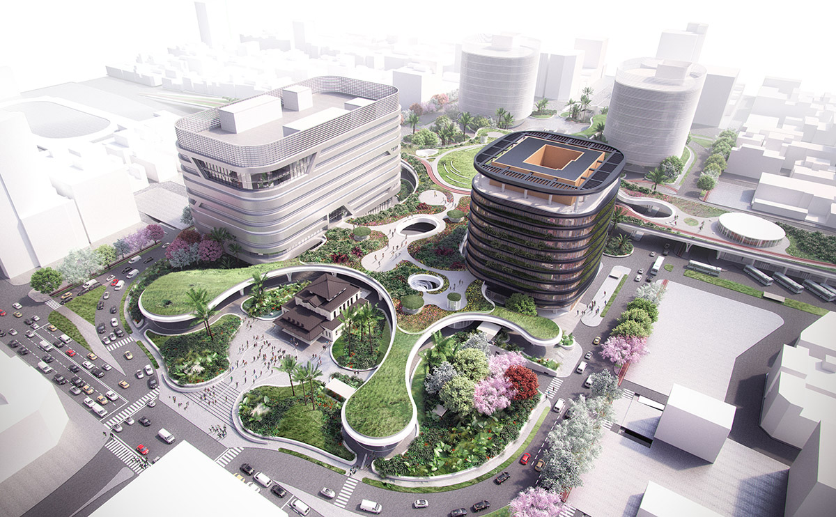 Mecanoo wraps up new Kaohsiung Train Station with organic and landscaped roof canopy in Taiwan