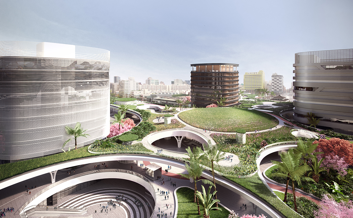 Mecanoo wraps up new Kaohsiung Train Station with organic and landscaped roof canopy in Taiwan