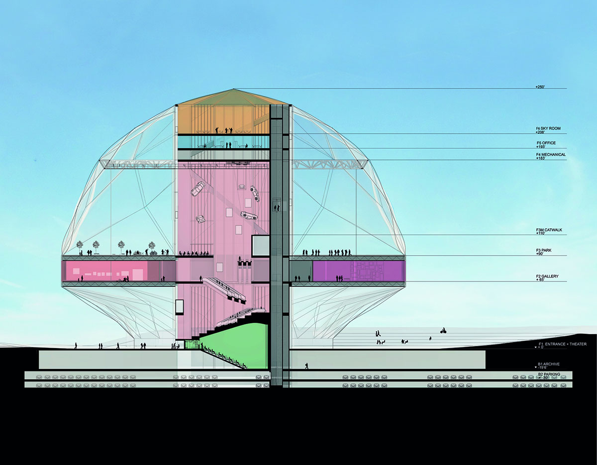 OMA puts forward its proposal for the Lucas Cultural Arts Museum, a diamond-looking ETFE membrane