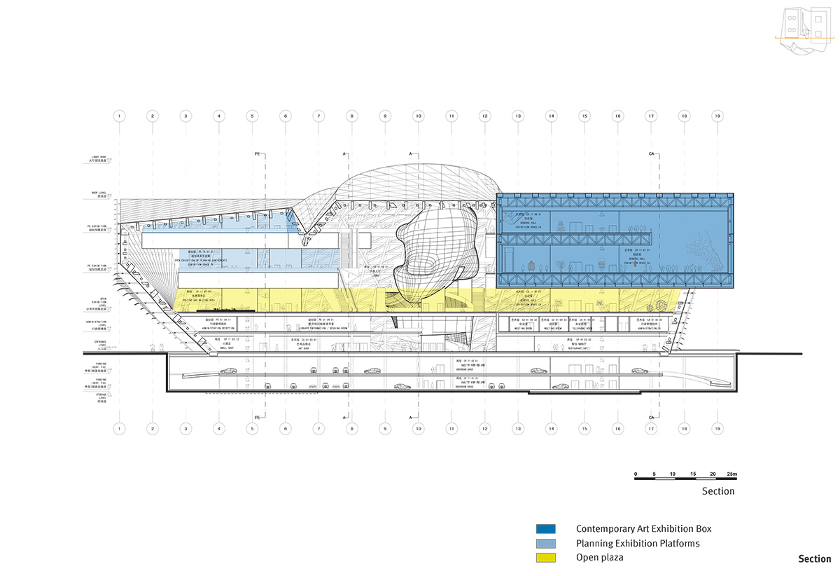 A silvery shining monolithic museum-MOCAPE by Coop Himmelb(l)au opened in Shenzhen