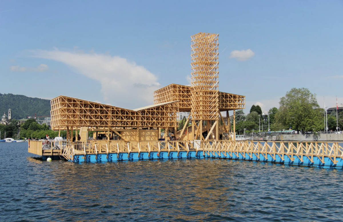 ETH Zurich students set a Floating Timber Island at the heart of Manifesta Art Biennial in Zurich