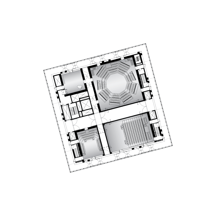 New design shows a veined-marble cutting box for Perelman Performing Arts Center released by REX