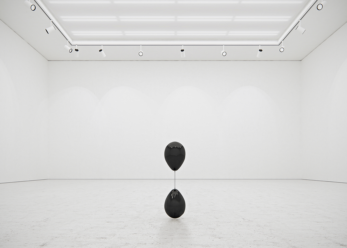 Tadao Cern blows away Black Balloons by using different gases creating sculptural balance in the air