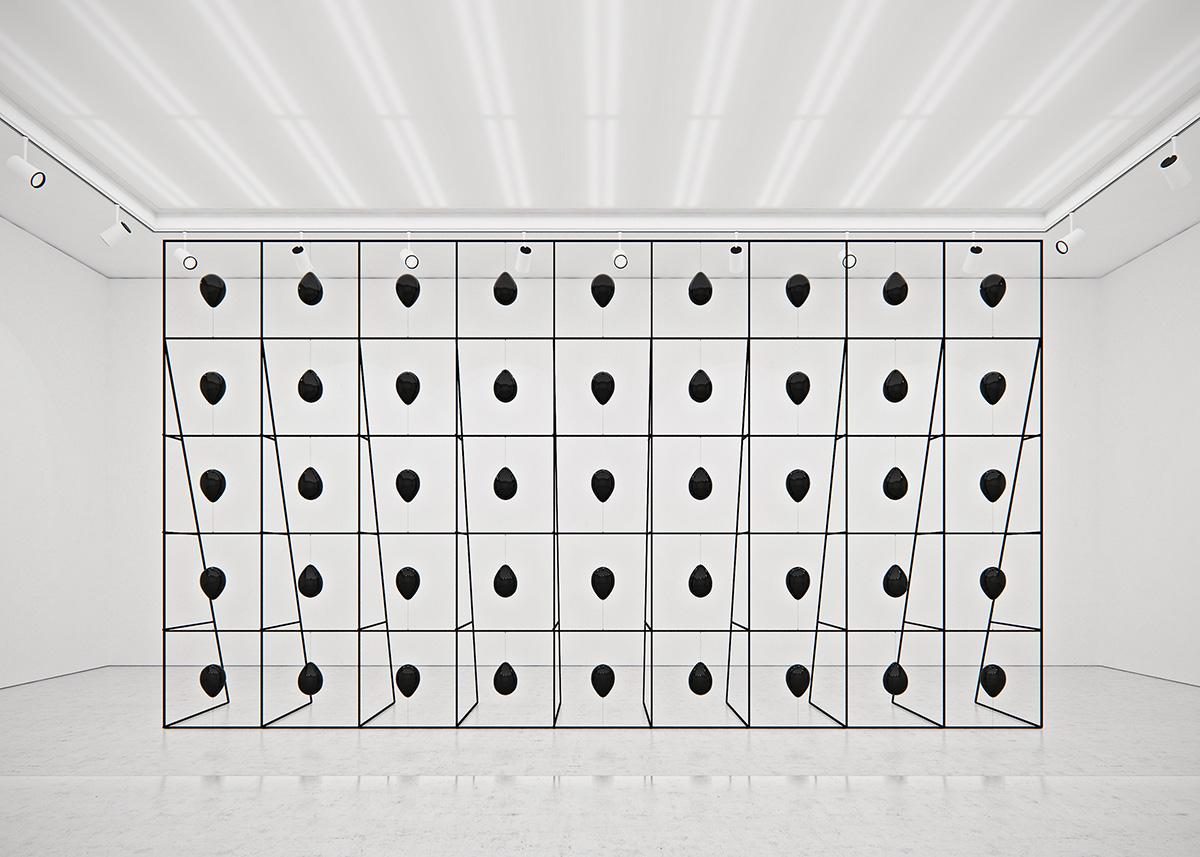 Tadao Cern blows away Black Balloons by using different gases creating sculptural balance in the air