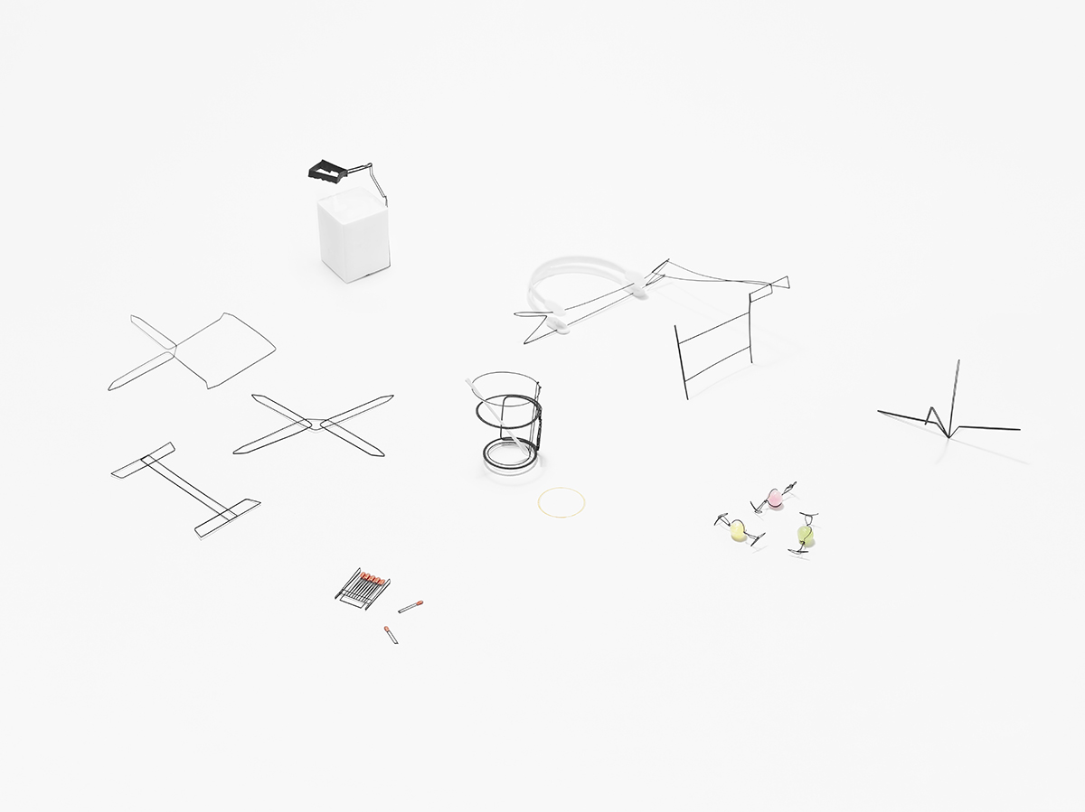 Nendo’s 3D-printed sketchy objects create pure outlines of a paper exhibited at Creation Gallery