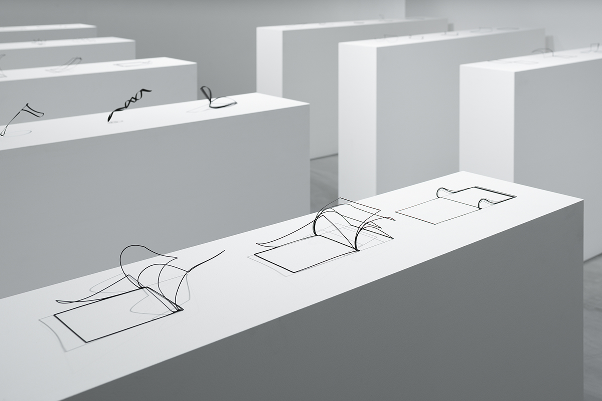 Nendo’s 3D-printed sketchy objects create pure outlines of a paper exhibited at Creation Gallery