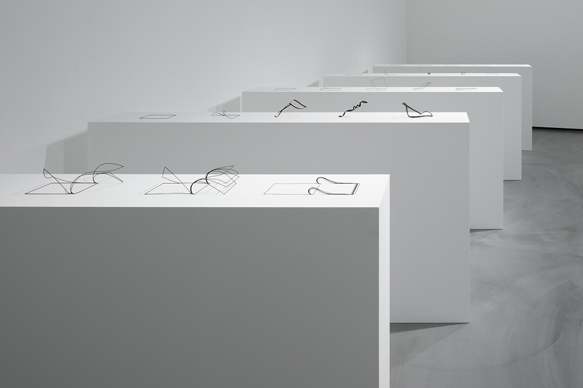Nendo’s 3D-printed sketchy objects create pure outlines of a paper exhibited at Creation Gallery