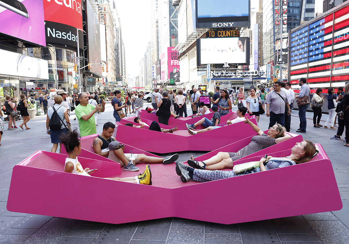 Jürgen Mayer H revives New York Times Square with X-shaped outdoor loungers