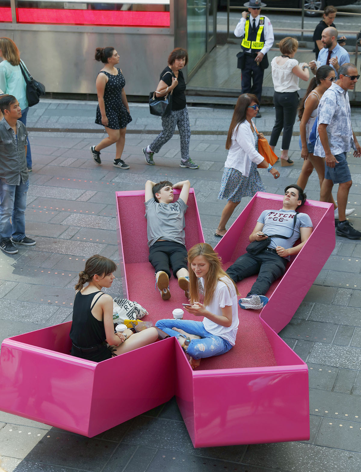 Jürgen Mayer H revives New York Times Square with X-shaped outdoor loungers