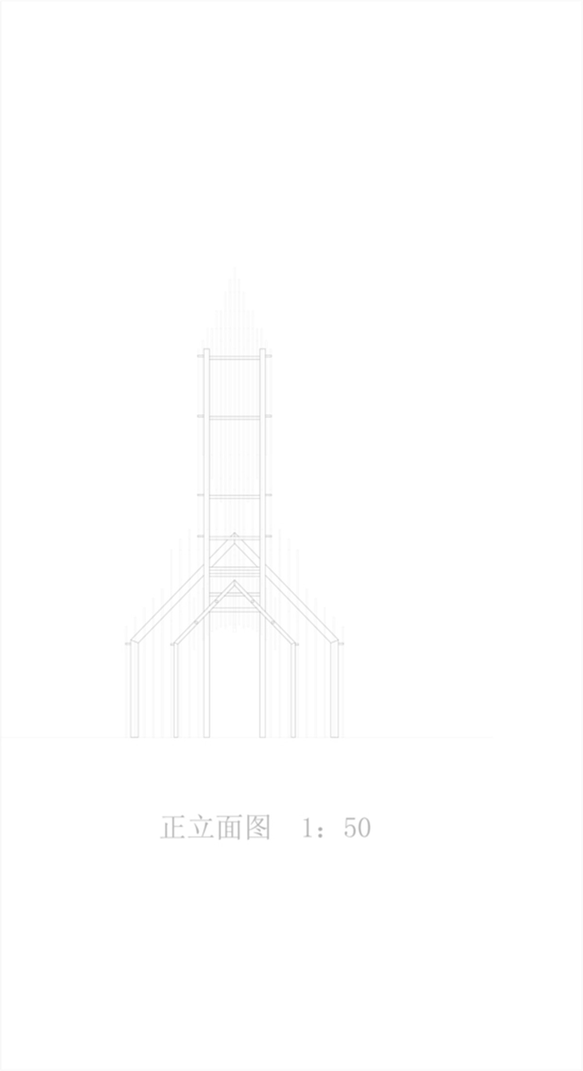 A church made of thousands of white thin beams looks like suspended in the air in lavender field