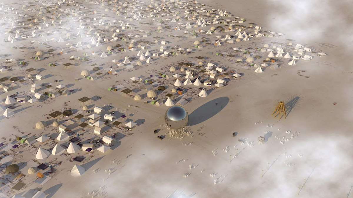 Bjarke Ingels and Jakob Lange launch crowdfunding to install a mirrored sphere at Burning Man