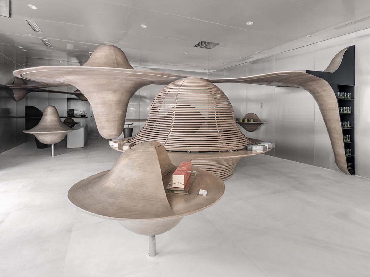 X+Living elevates consumer's tea-drinking experience with mountain-shaped display cabinets