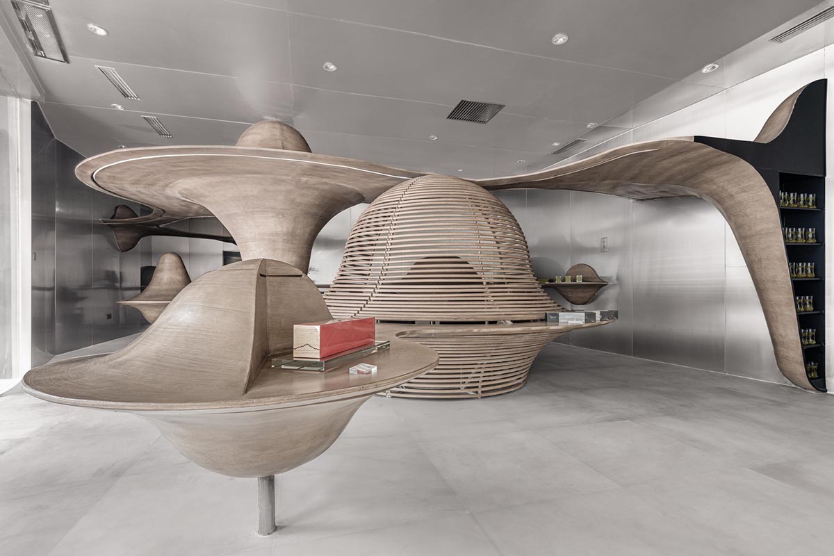 X+Living elevates consumer's tea-drinking experience with mountain-shaped display cabinets