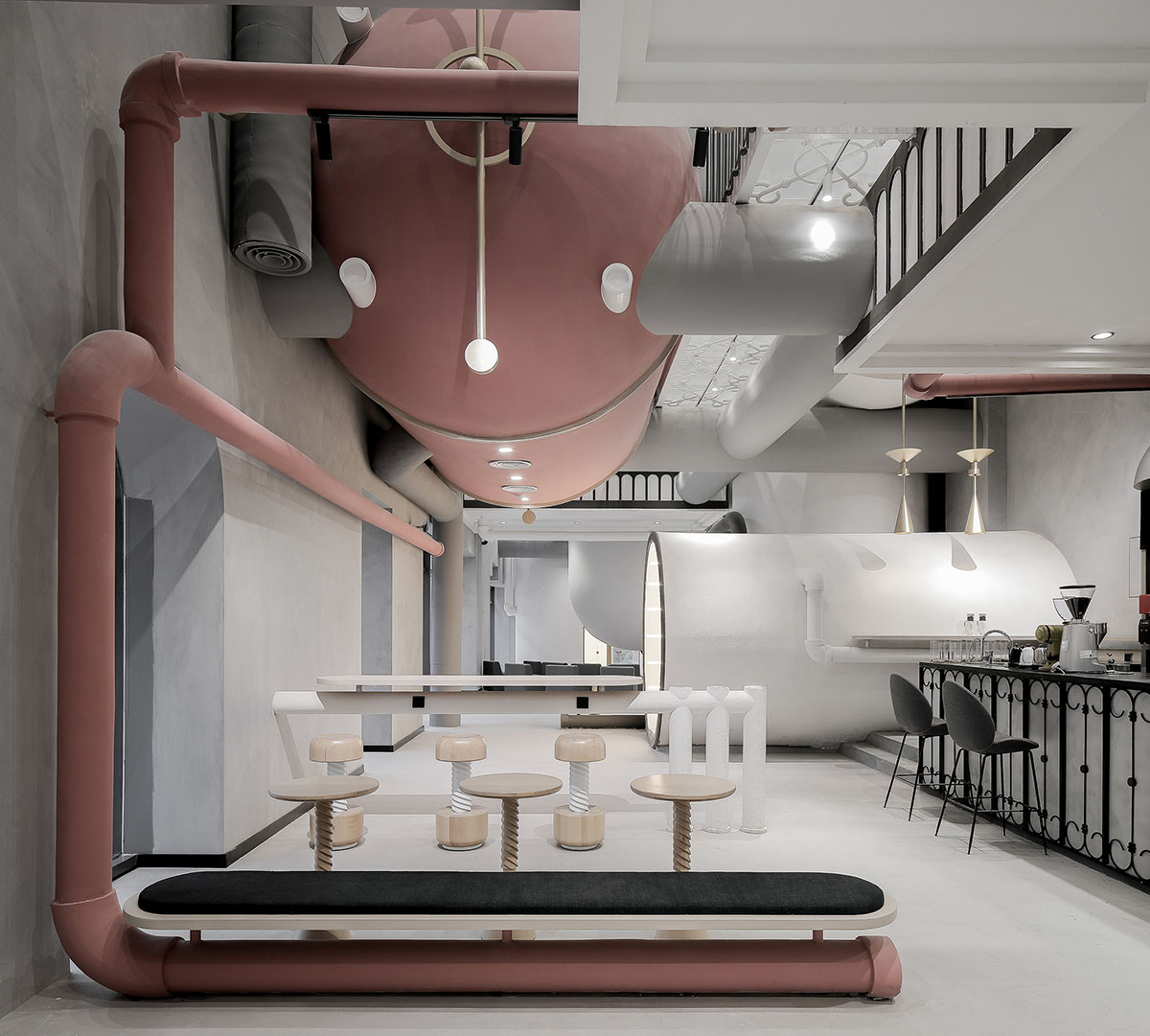 X+Living fills Shanghai's retail and shared office space with rounded details and machine-like rooms