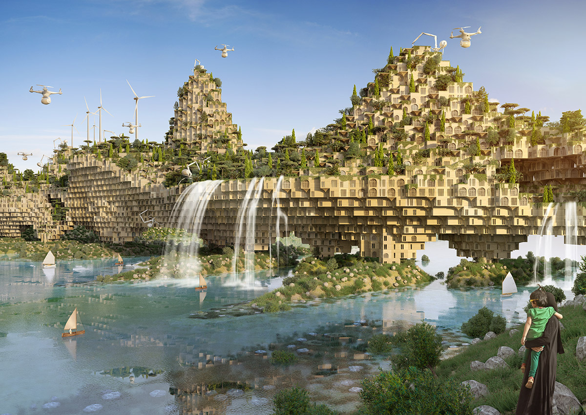 Vincent Callebaut's 5 farming bridges will feature thousands of 3D Printed housing units in Iraq