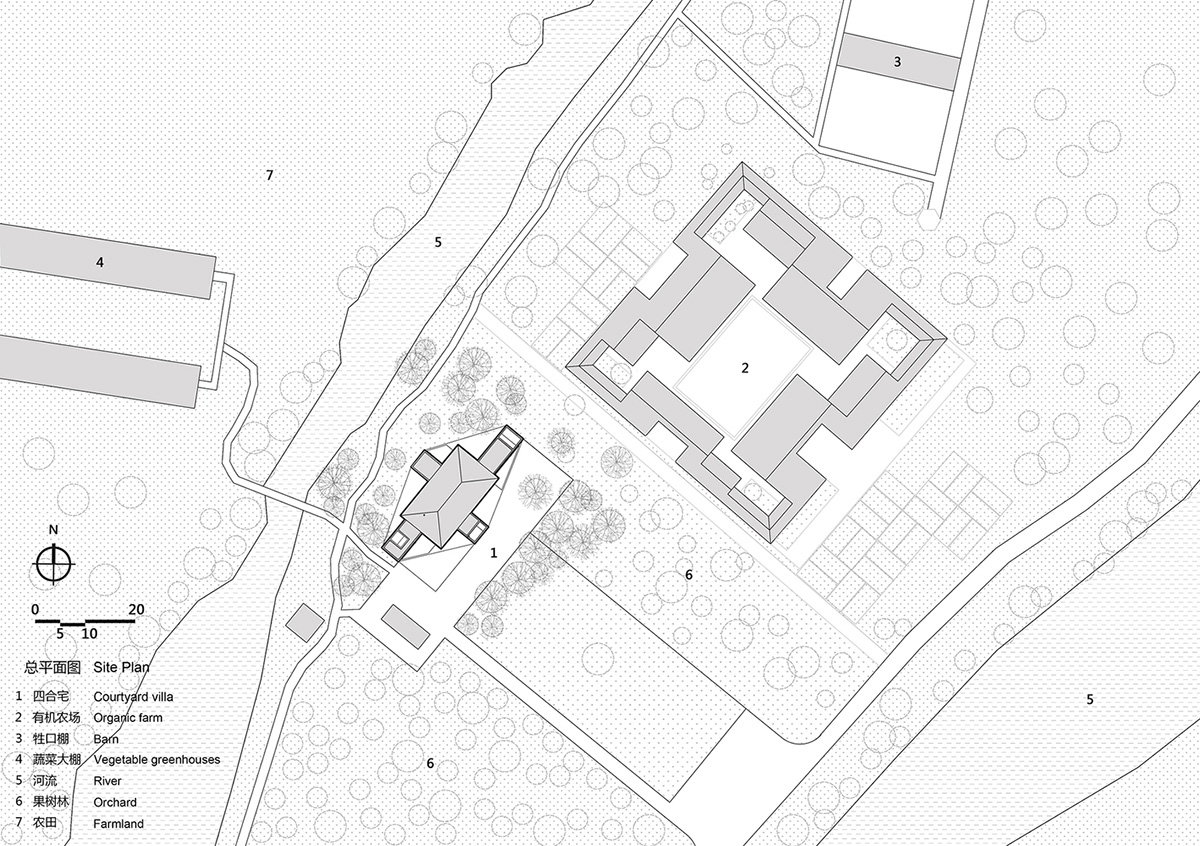 Protruding volumes form for this courtyard villa with beige shale brick in China