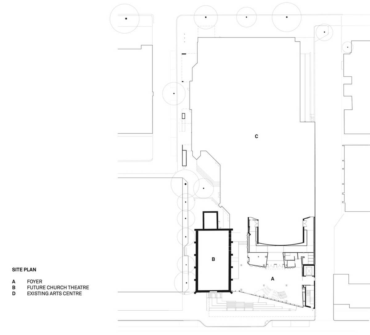 Hassell reveals Arts Centre with sliced translucent volume which is in dialogue with historic church