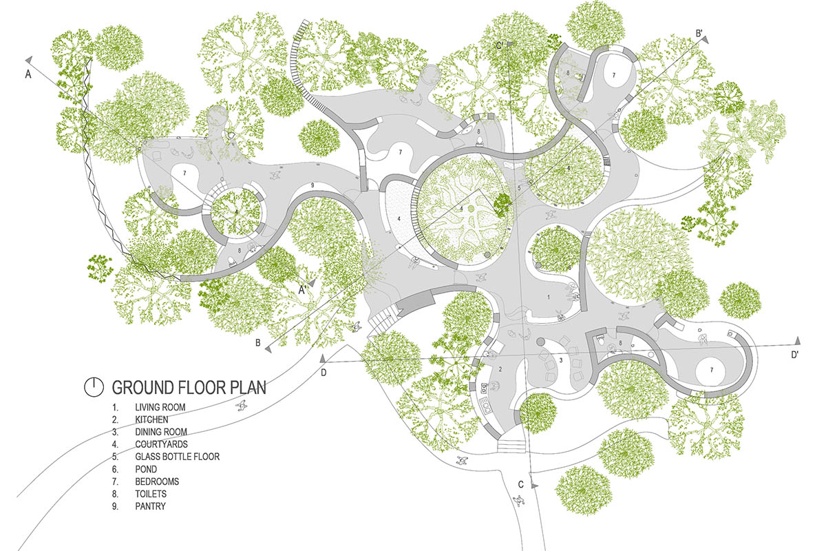 Blurring Boundaries built biophilic farmhouse made of organic and curved walls near Mumbai