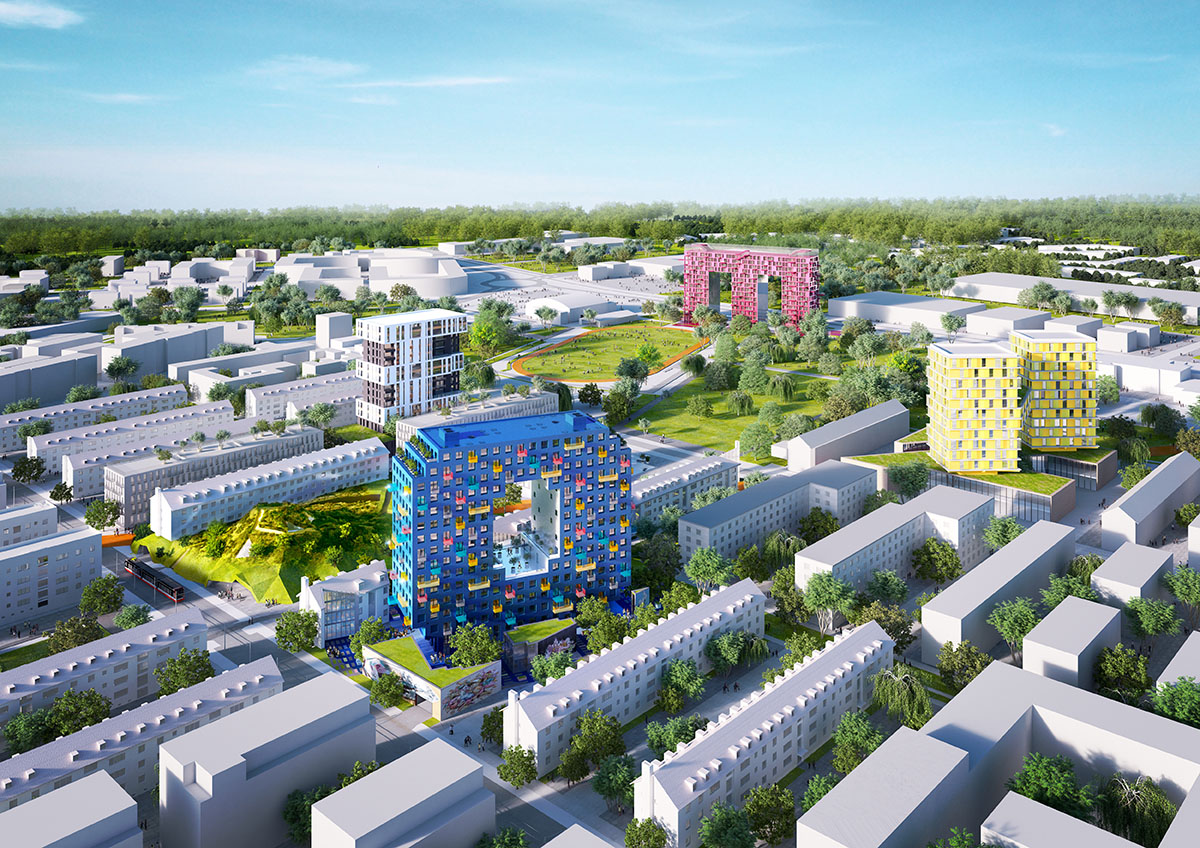 MVRDV reveals blue-colored letter-shaped apartment building in Mannheim