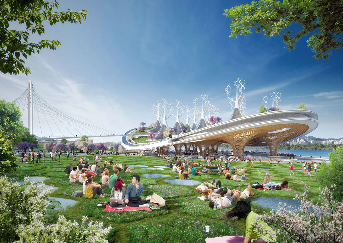 Vincent Callebaut proposes permeable floating landscape to create natural recovery in Seoul’s river