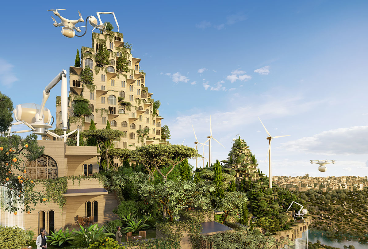 Vincent Callebaut's 5 farming bridges will feature thousands of 3D Printed housing units in Iraq