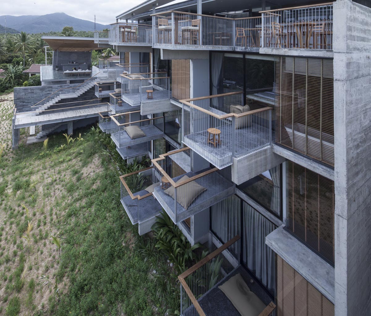 Patchara+ Ornnicha Architecture designs hotel with super elongated balconies on a serene hillside