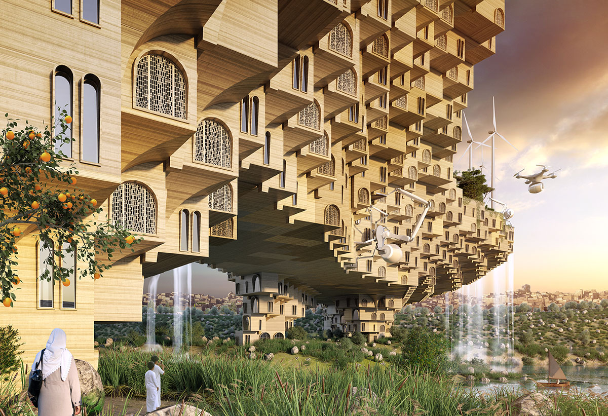 Vincent Callebaut's 5 farming bridges will feature thousands of 3D Printed housing units in Iraq