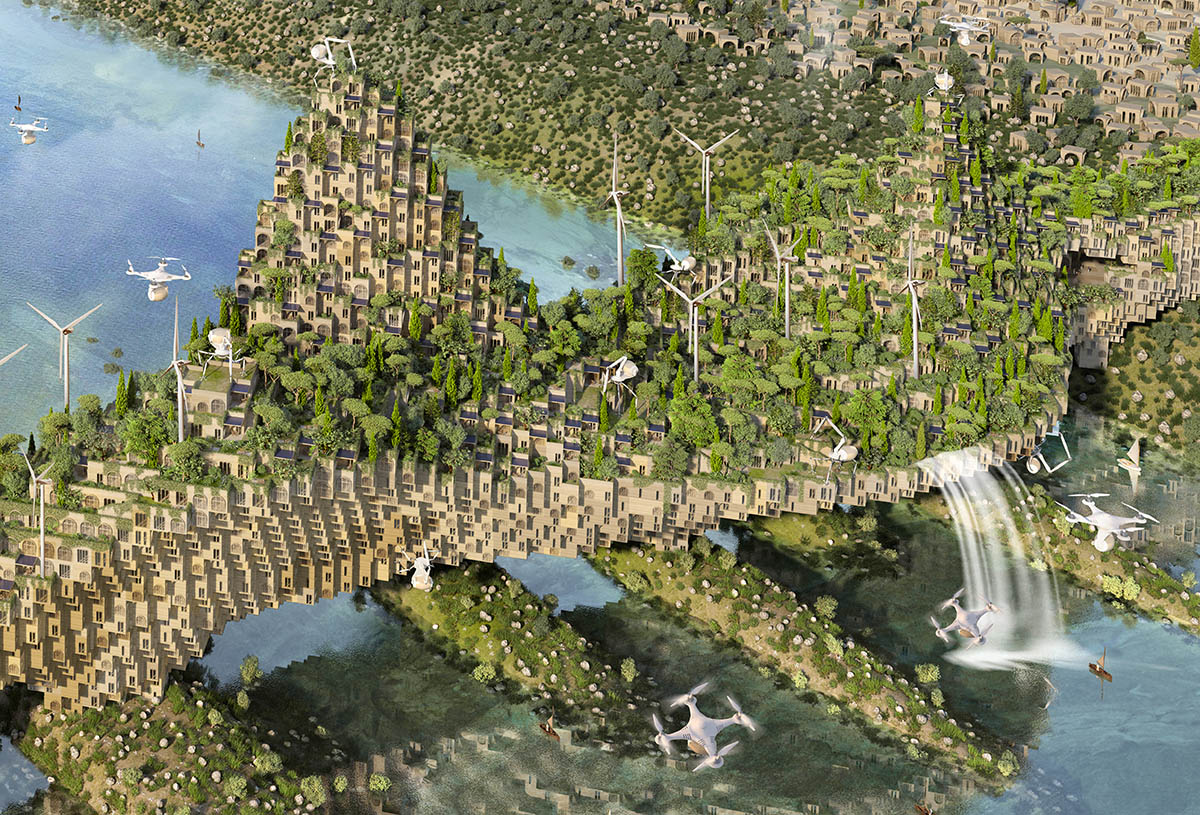 Vincent Callebaut's 5 farming bridges will feature thousands of 3D Printed housing units in Iraq