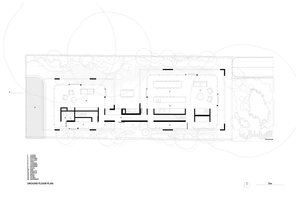 Arched concrete walls wrap a pair of houses as a secondary shelter in Australia