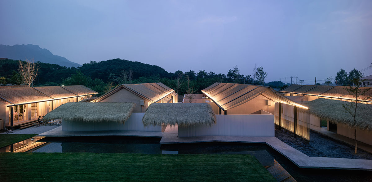 Domain Architects built boutique hotel with thatch roof and 60,000-metre hemp rope in rural Beijing