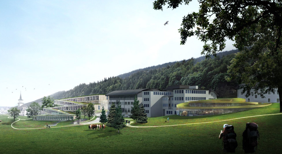 BIG releases plans for zigzag-shaped hotel allowing visitors to ski down atop of it in Switzerland