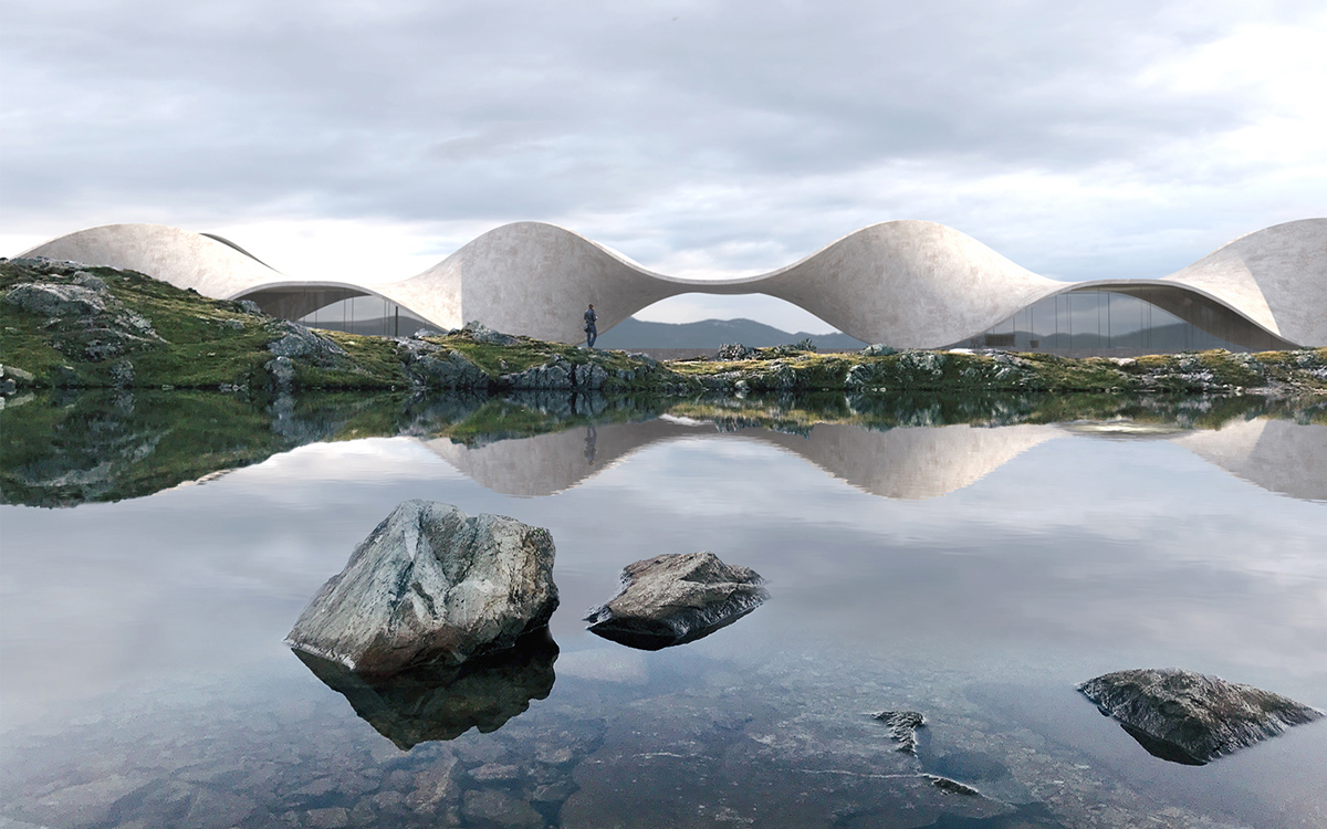 Antony Gibbon proposes house made of a twisted concrete structure becoming part of the landscape