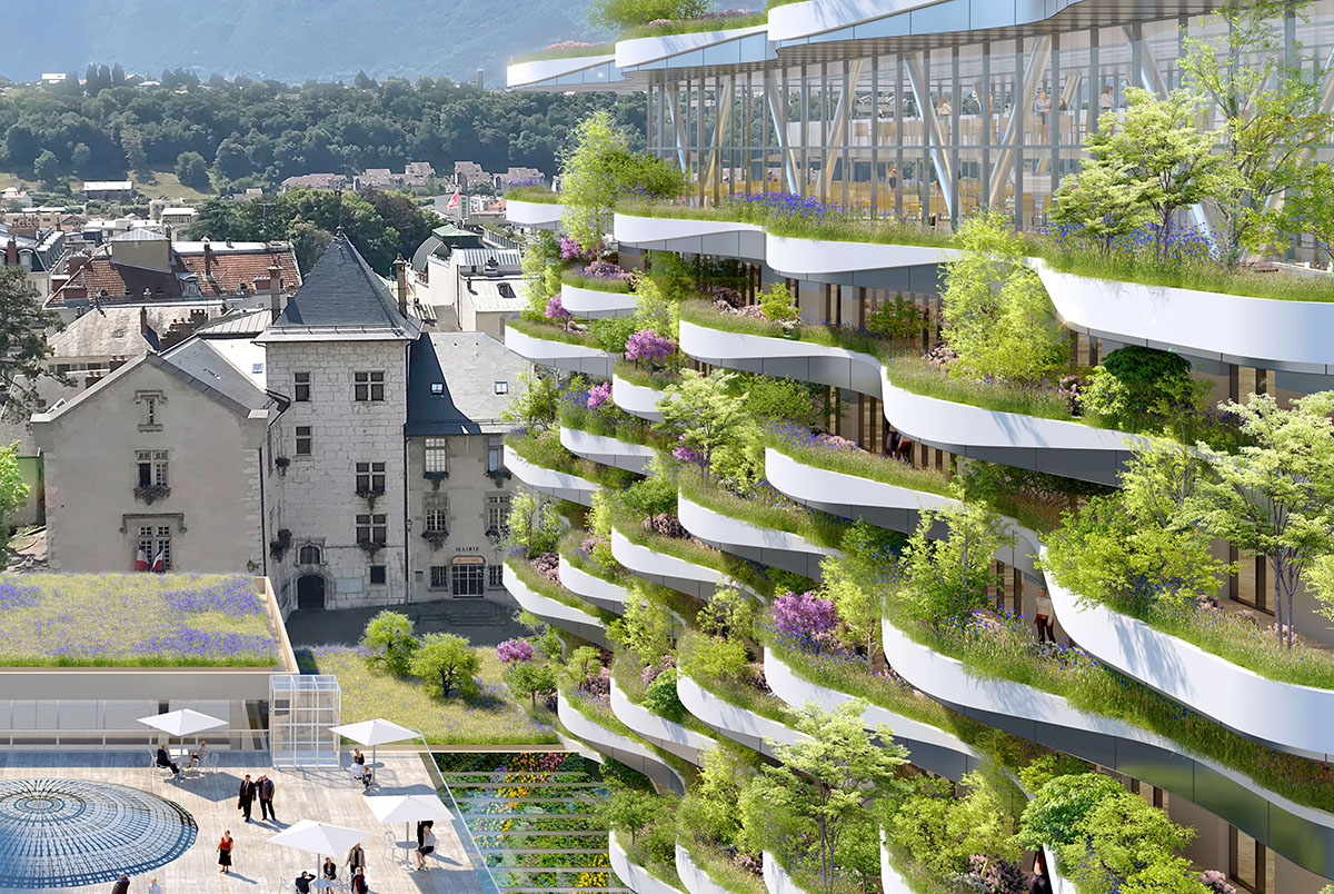 Vincent Callebaut to redesign ancient thermal baths of France with waveform green terraces