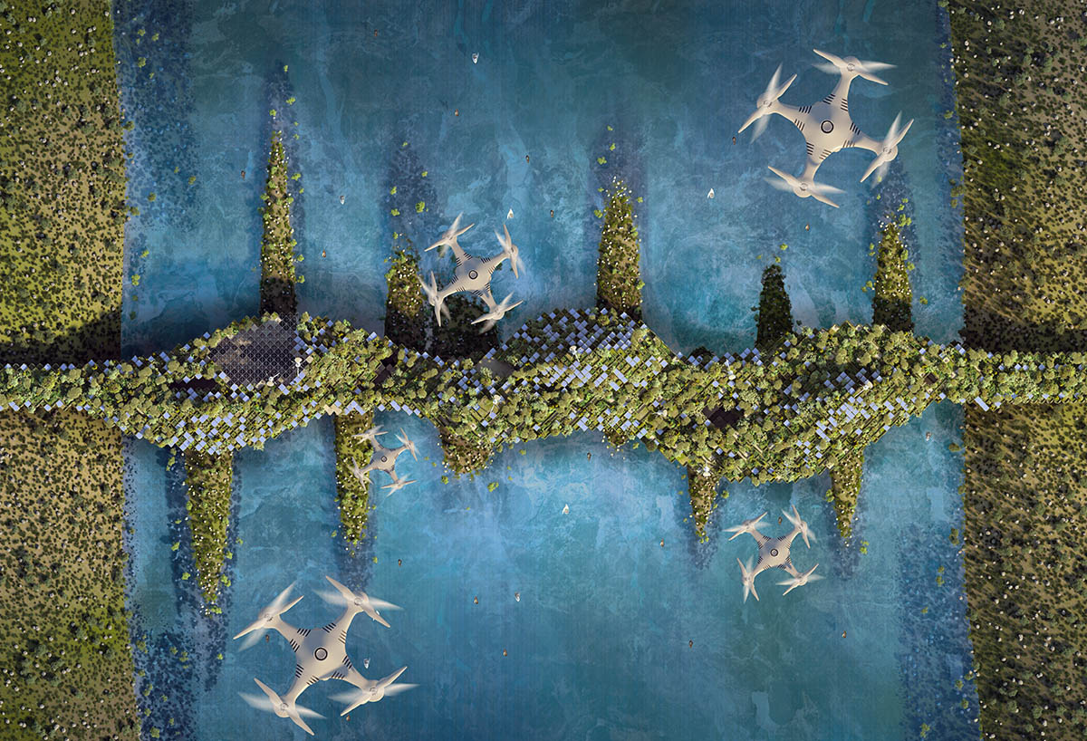 Vincent Callebaut's 5 farming bridges will feature thousands of 3D Printed housing units in Iraq