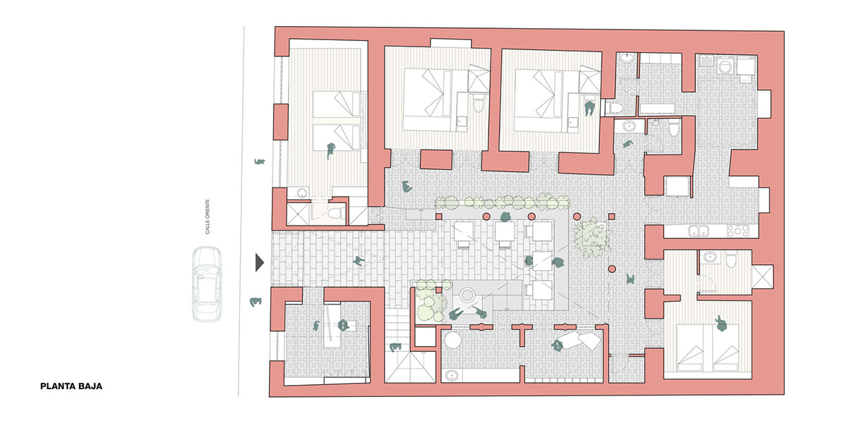 nicolas&nicolas converts old building into hotel with pinkish walls and central courtyard in Quito