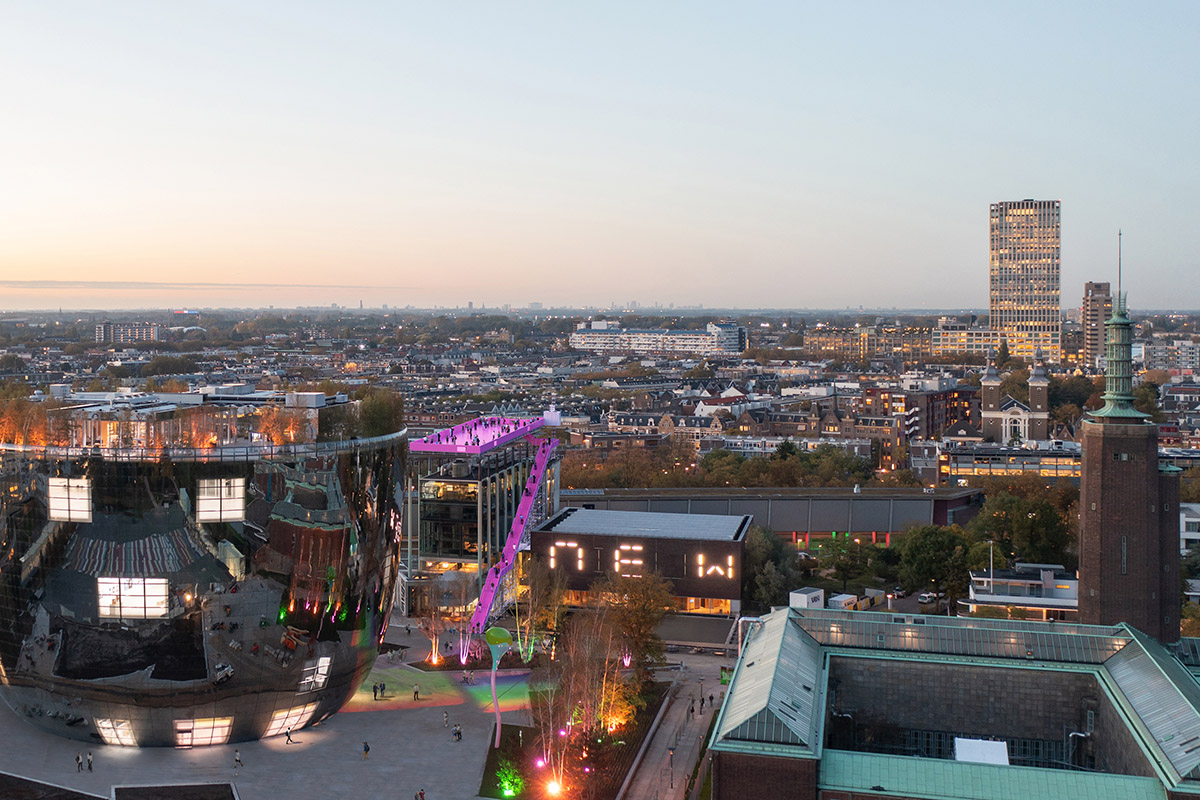 MVRDV designs pink-colored staircase and stage on the roof of Het Nieuwe Instituut