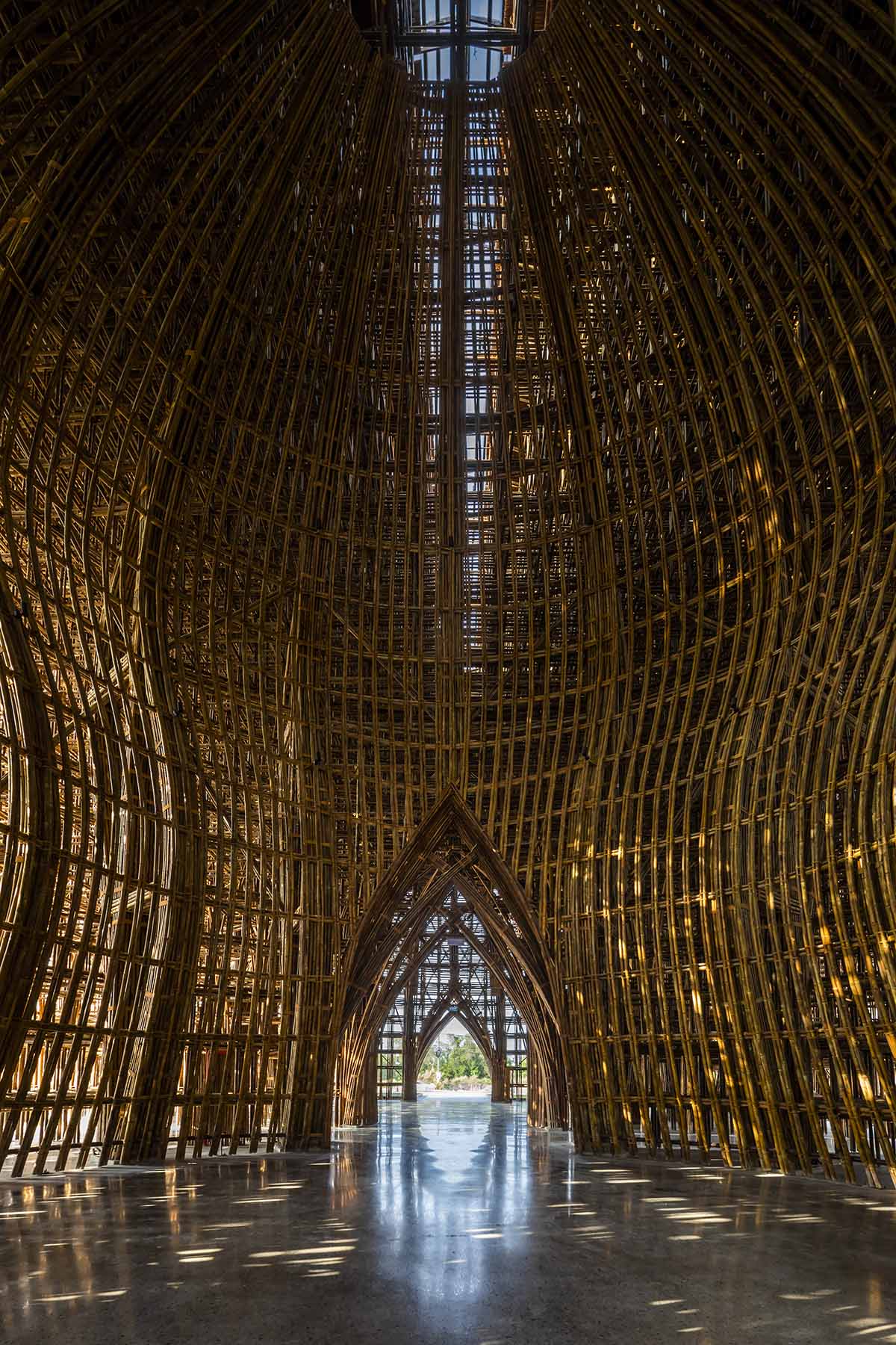 VTN Architects built welcome center with bamboo grid made from 42,000 bamboo culms in Vietnam 