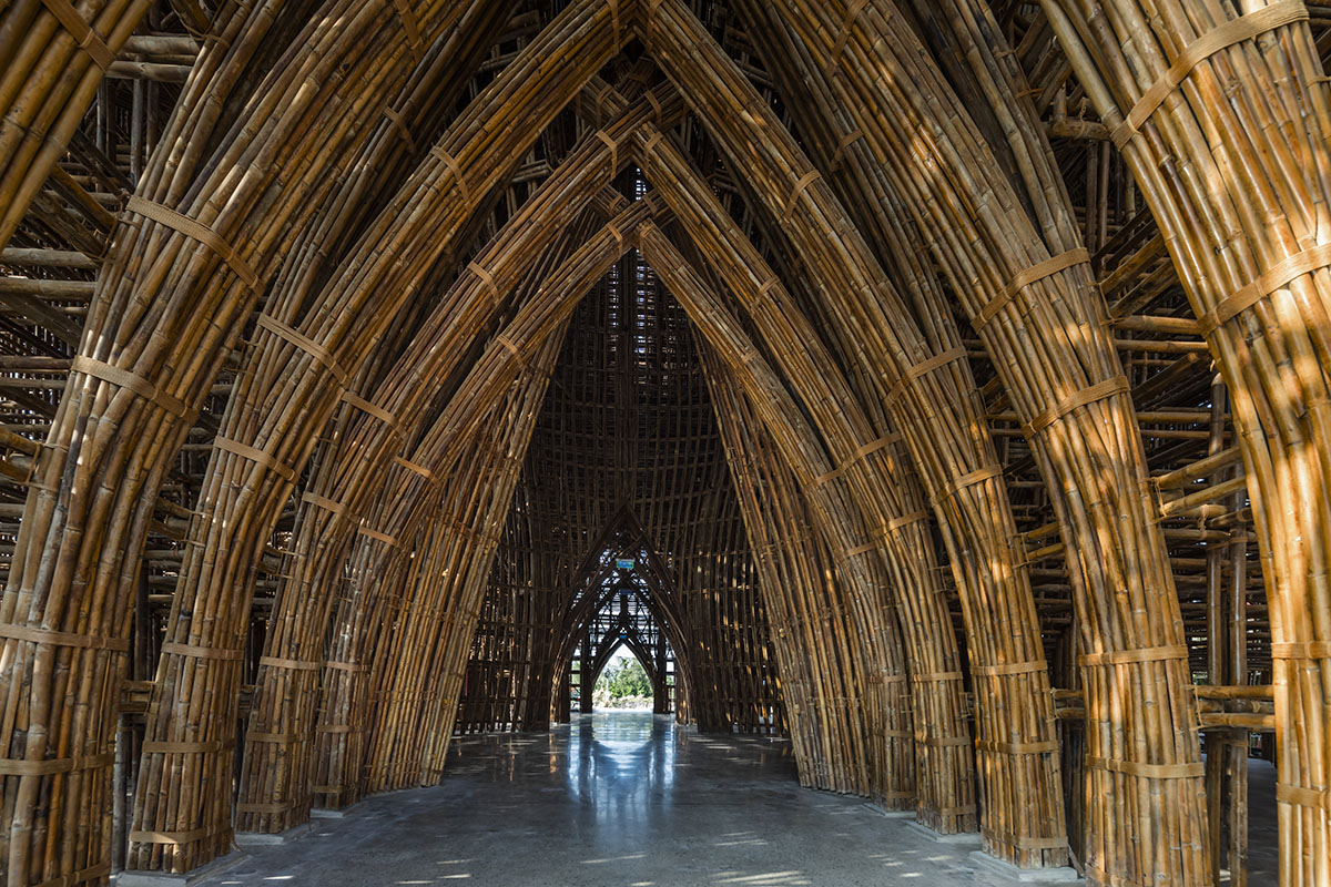 VTN Architects built welcome center with bamboo grid made from 42,000 bamboo culms in Vietnam 
