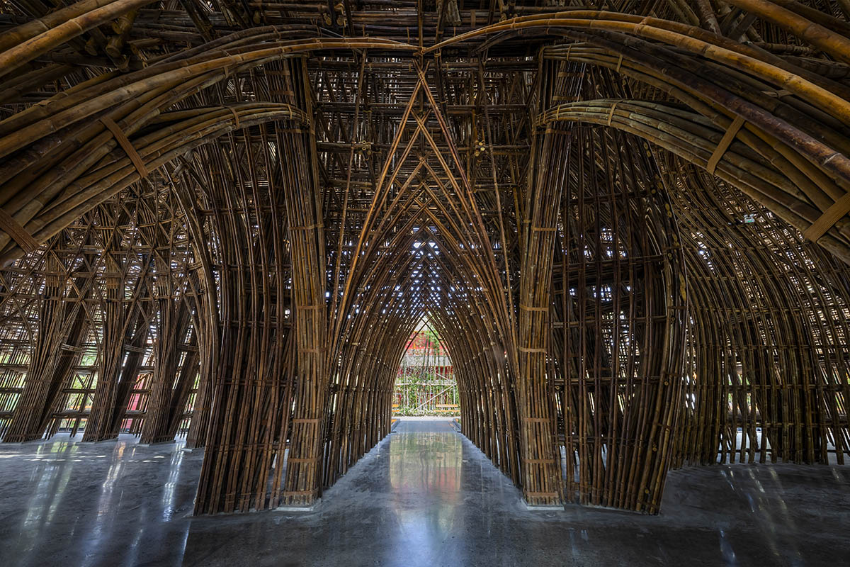 VTN Architects built welcome center with bamboo grid made from 42,000 bamboo culms in Vietnam 