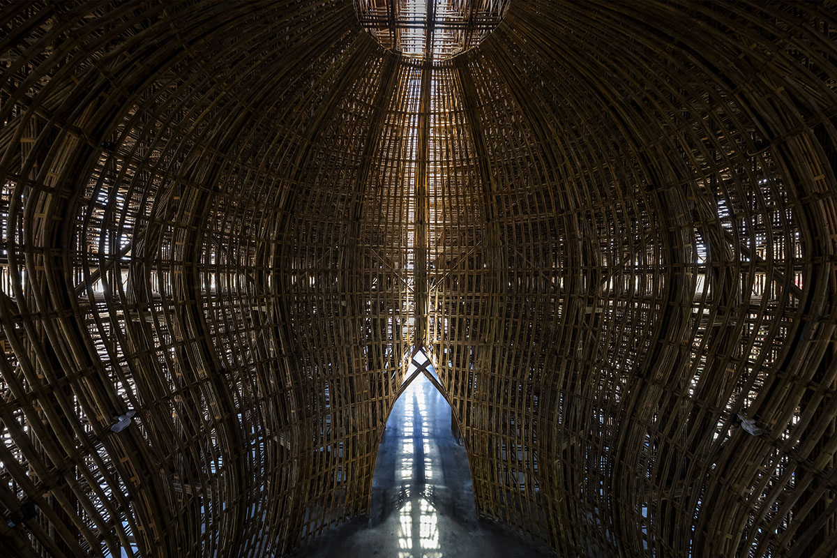 VTN Architects built welcome center with bamboo grid made from 42,000 bamboo culms in Vietnam 